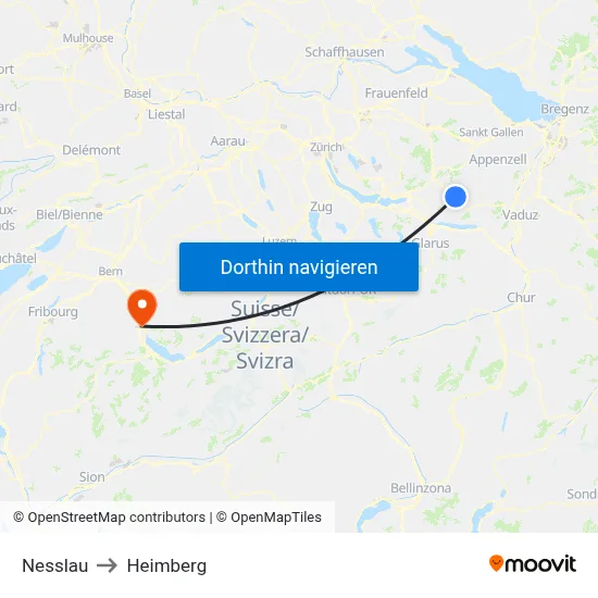Nesslau to Heimberg map