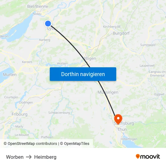 Worben to Heimberg map