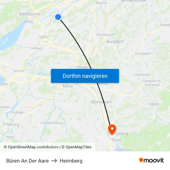 Büren An Der Aare to Heimberg map