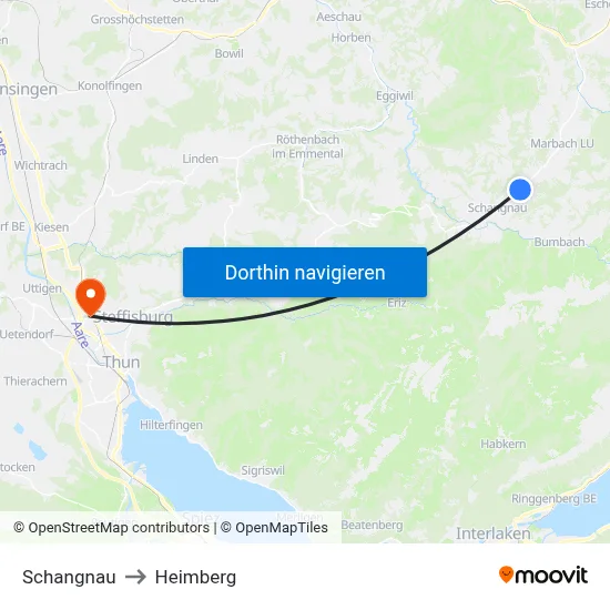 Schangnau to Heimberg map