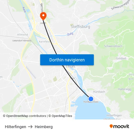 Hilterfingen to Heimberg map
