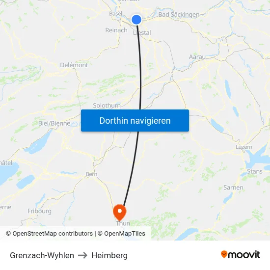 Grenzach-Wyhlen to Heimberg map