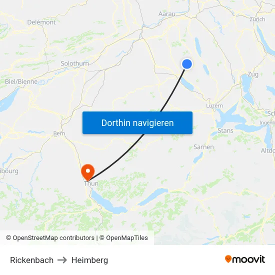 Rickenbach to Heimberg map