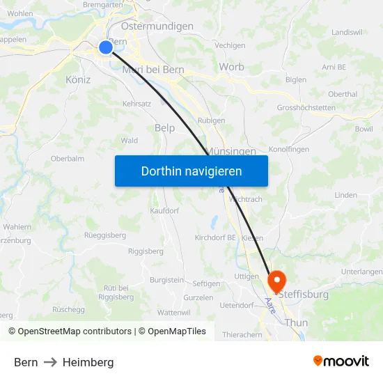 Bern to Heimberg map