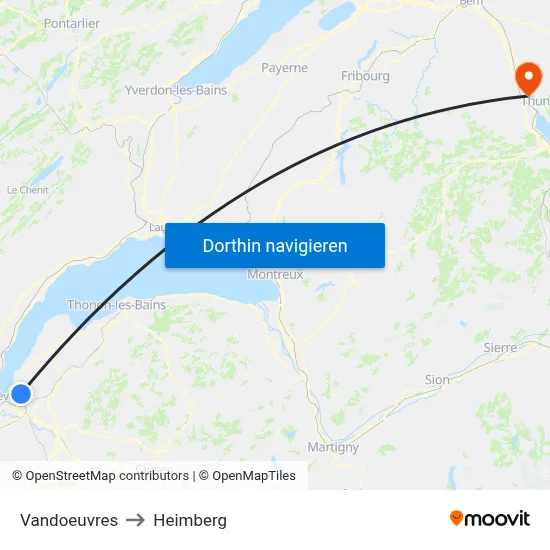 Vandoeuvres to Heimberg map