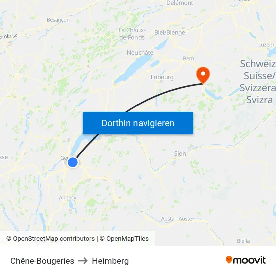 Chêne-Bougeries to Heimberg map