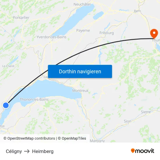 Céligny to Heimberg map