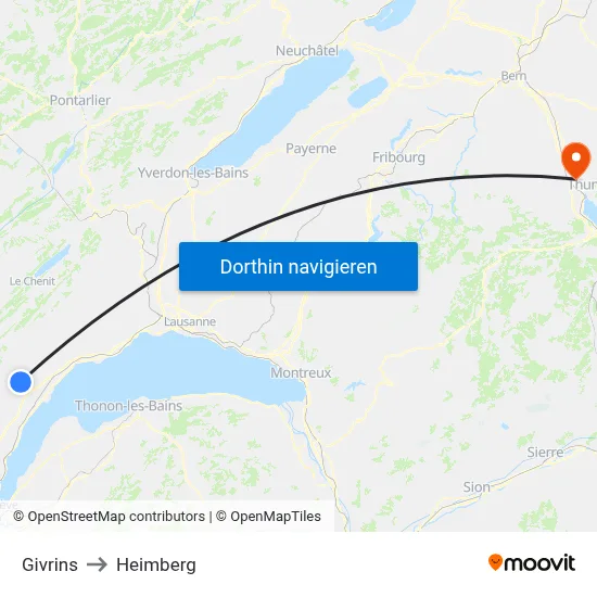 Givrins to Heimberg map