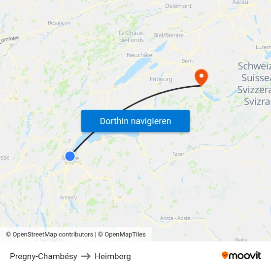 Pregny-Chambésy to Heimberg map