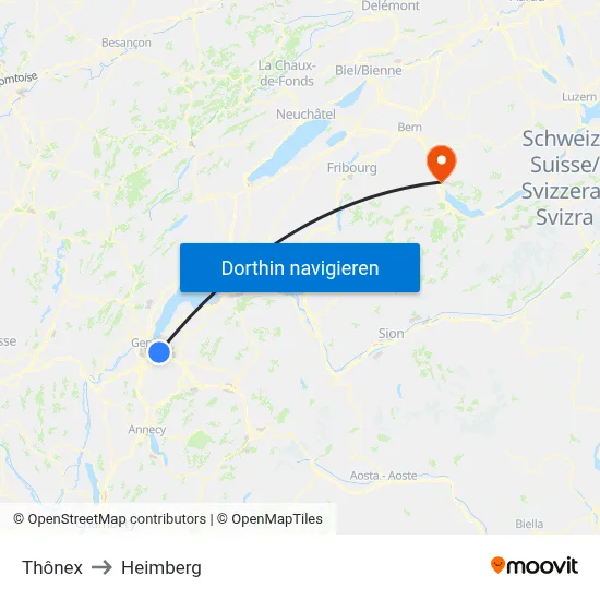 Thônex to Heimberg map
