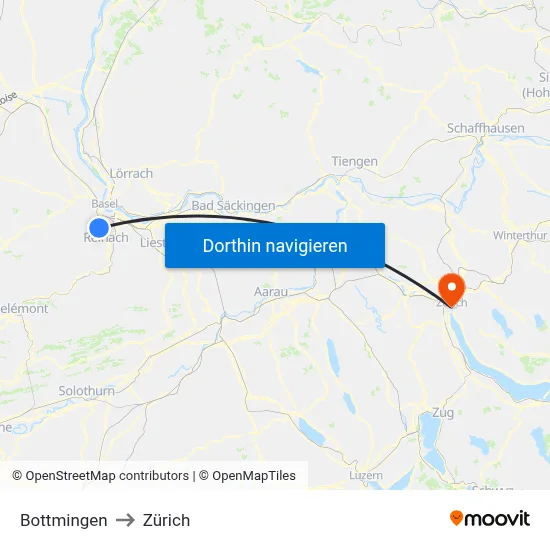Bottmingen to Zürich map
