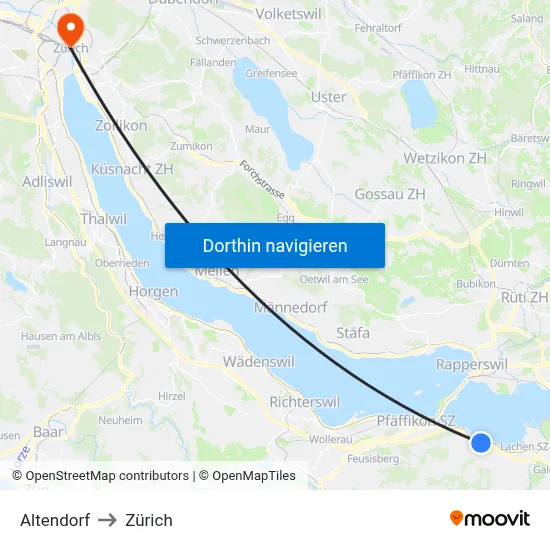Altendorf to Zürich map