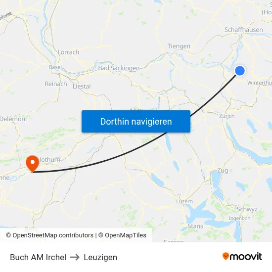 Buch AM Irchel to Leuzigen map