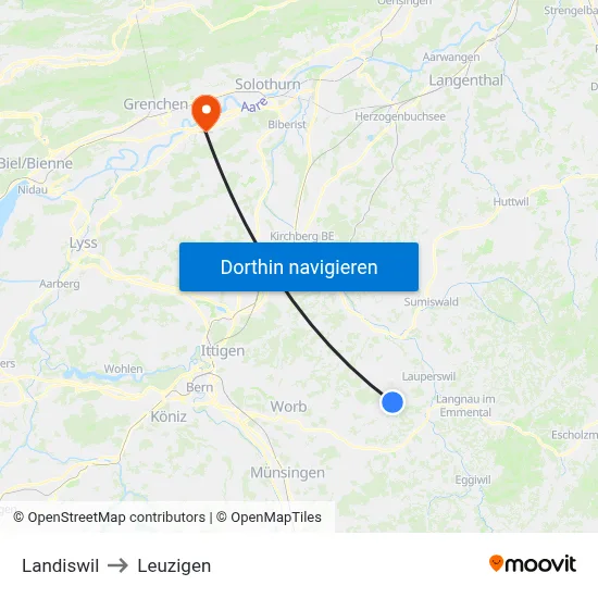 Landiswil to Leuzigen map