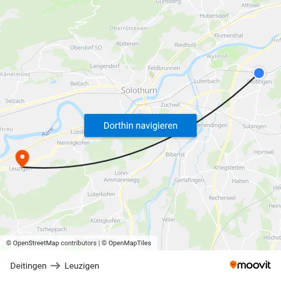 Deitingen to Leuzigen map