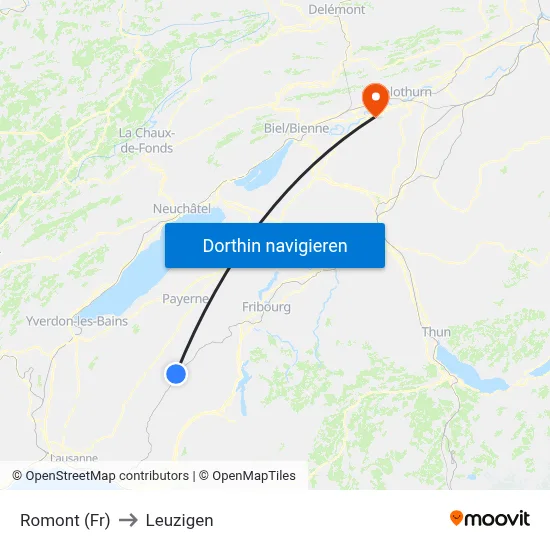Romont (Fr) to Leuzigen map