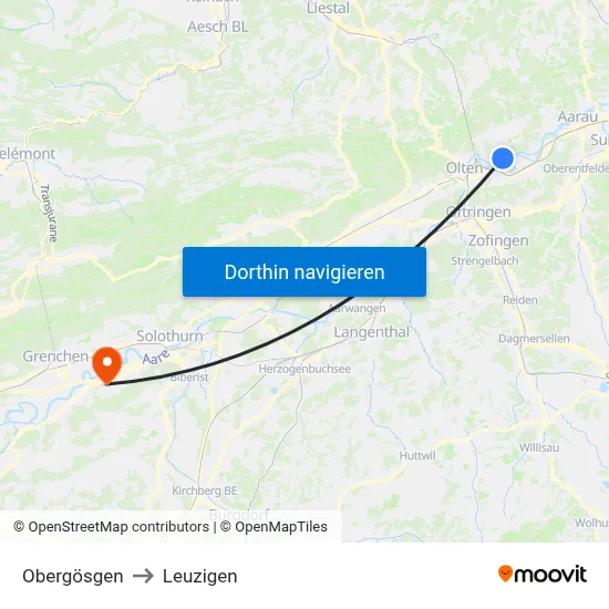 Obergösgen to Leuzigen map