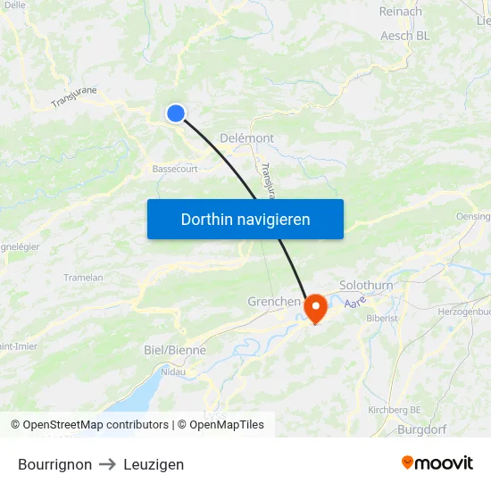 Bourrignon to Leuzigen map