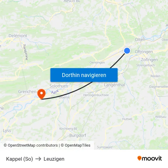 Kappel (So) to Leuzigen map