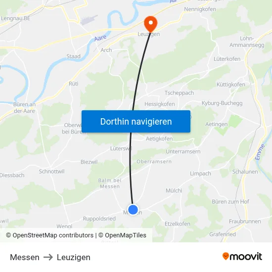 Messen to Leuzigen map