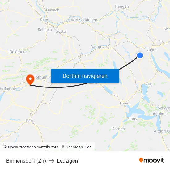 Birmensdorf (Zh) to Leuzigen map