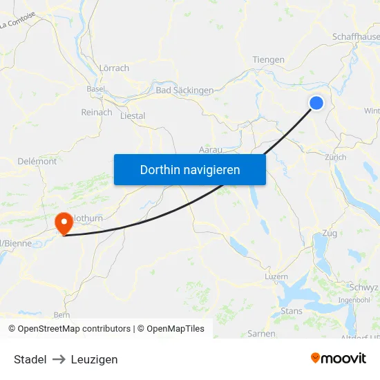 Stadel to Leuzigen map