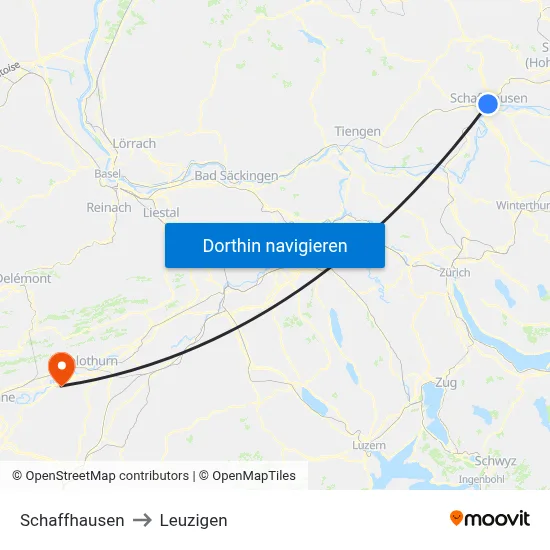 Schaffhausen to Leuzigen map