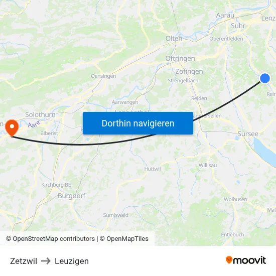 Zetzwil to Leuzigen map