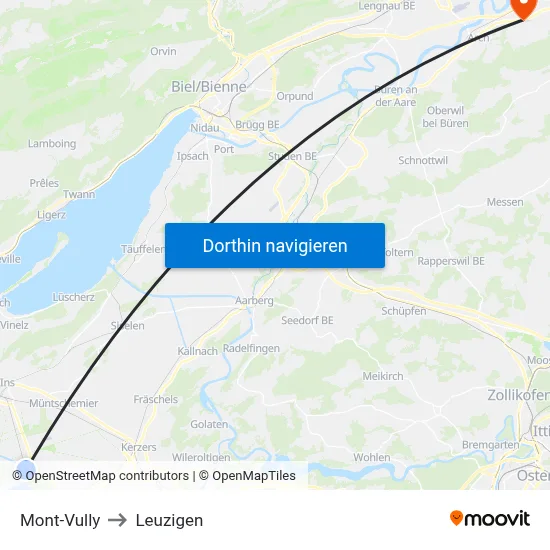 Mont-Vully to Leuzigen map