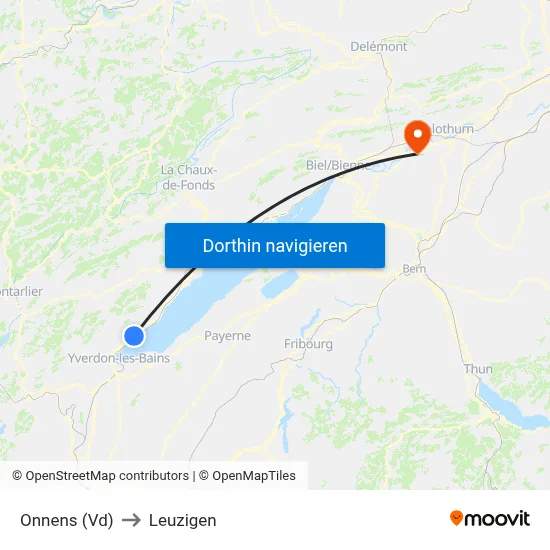 Onnens (Vd) to Leuzigen map