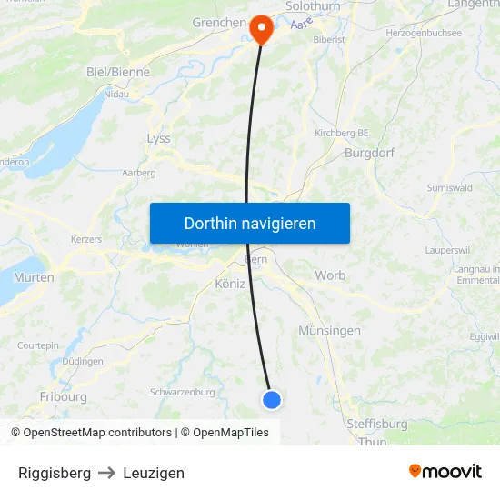 Riggisberg to Leuzigen map