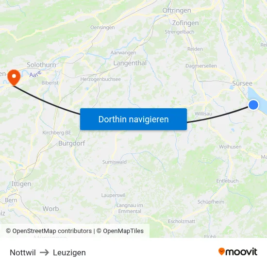Nottwil to Leuzigen map