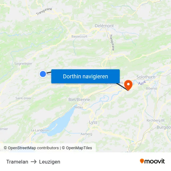 Tramelan to Leuzigen map