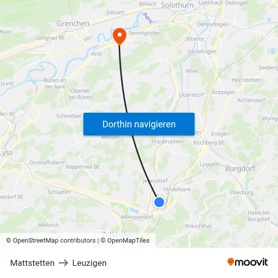 Mattstetten to Leuzigen map