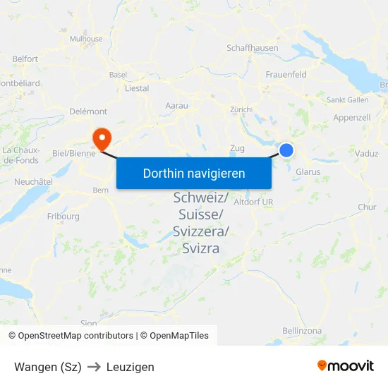 Wangen (Sz) to Leuzigen map