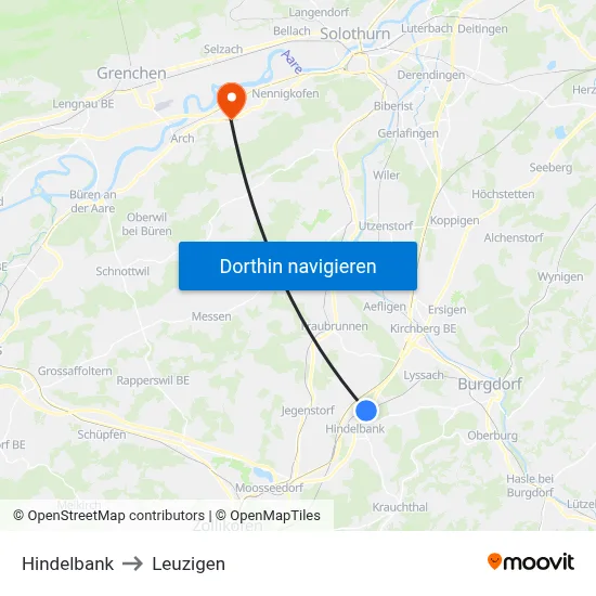 Hindelbank to Leuzigen map