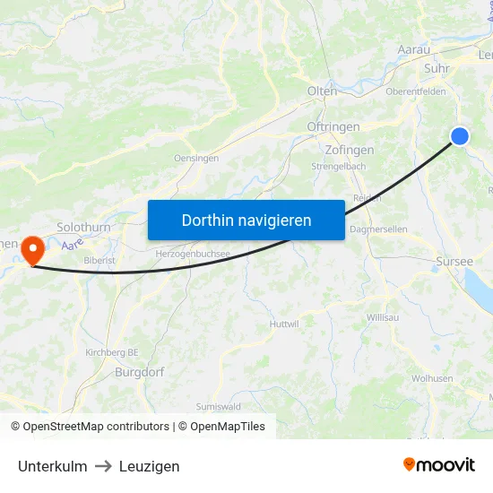 Unterkulm to Leuzigen map