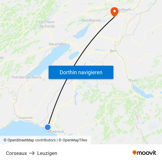 Corseaux to Leuzigen map