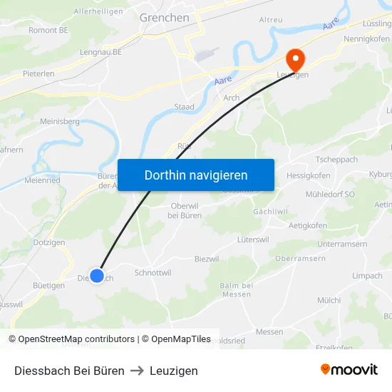 Diessbach Bei Büren to Leuzigen map