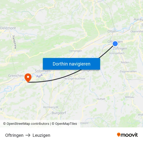 Oftringen to Leuzigen map