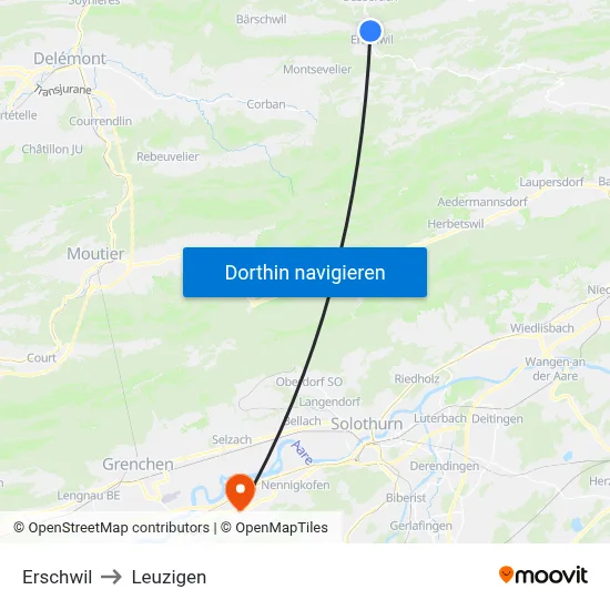 Erschwil to Leuzigen map