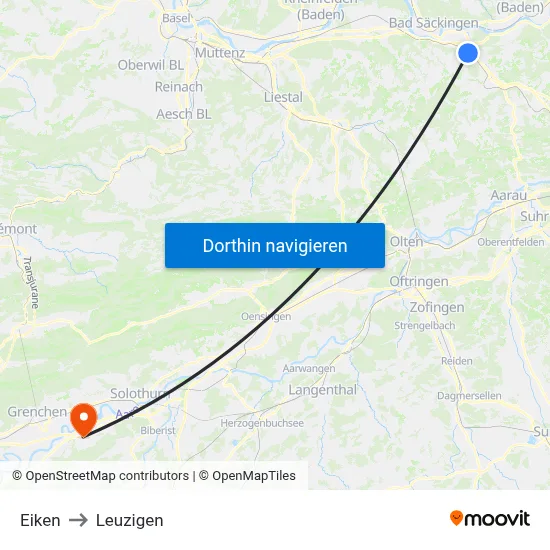 Eiken to Leuzigen map