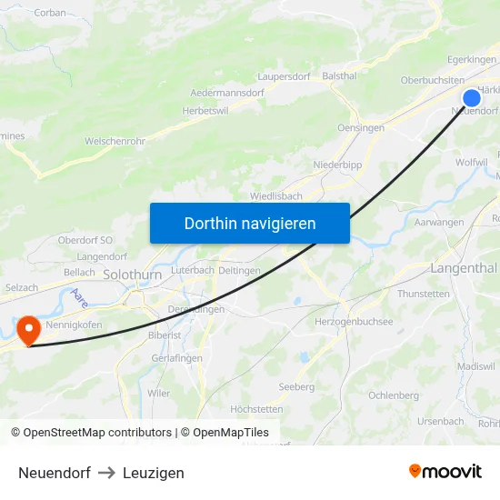 Neuendorf to Leuzigen map