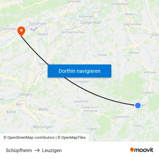 Schüpfheim to Leuzigen map