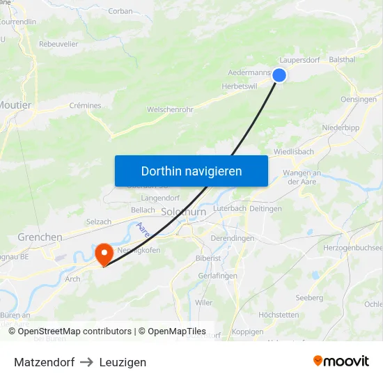 Matzendorf to Leuzigen map