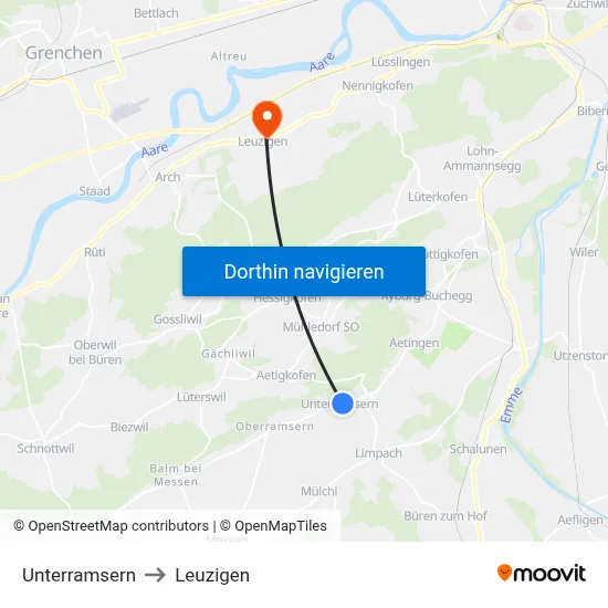 Unterramsern to Leuzigen map