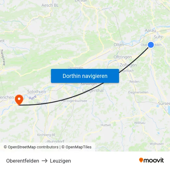 Oberentfelden to Leuzigen map