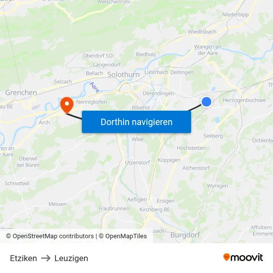 Etziken to Leuzigen map