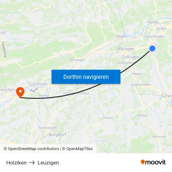 Holziken to Leuzigen map