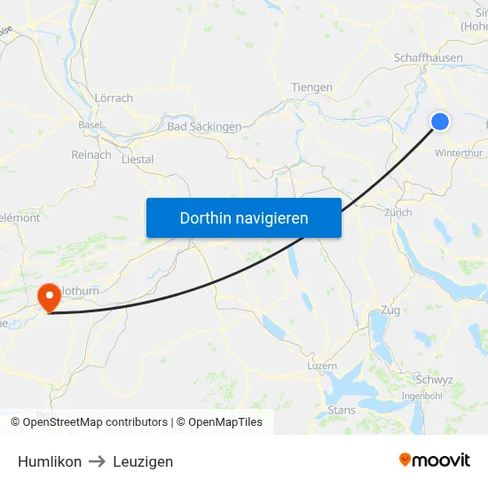 Humlikon to Leuzigen map